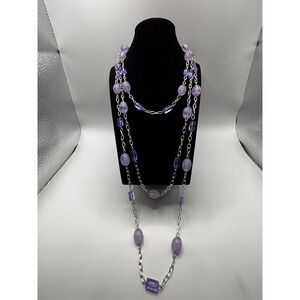 Sonoma Life + Style Purple Bead Silver Tone Multi Strand Station Necklace 32 in